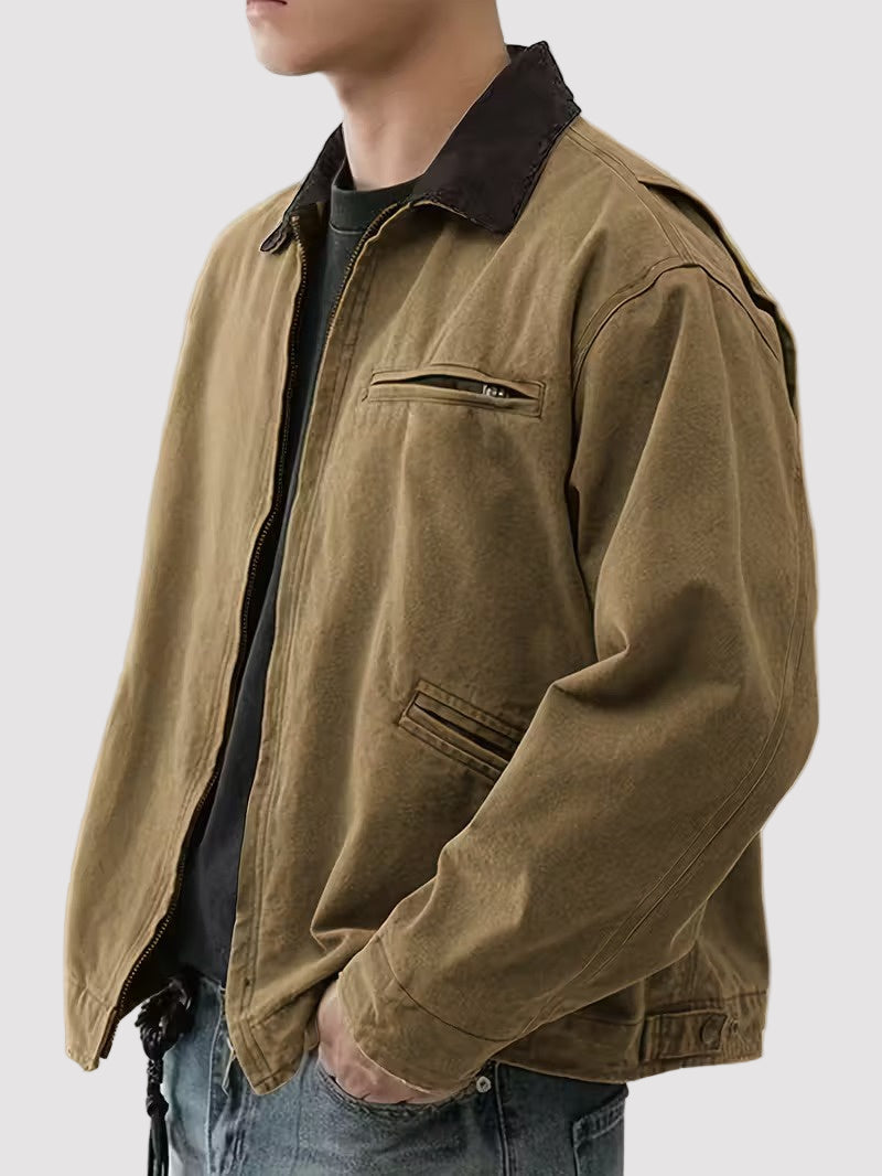 Men’s Zip-Front Jacket with Contrasting Collar