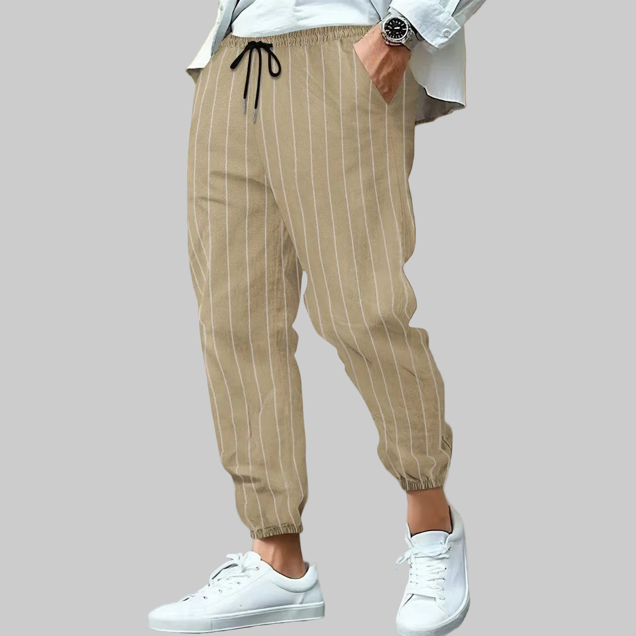 Men’s Ankle Length Trousers with Vertical Stripe Pattern