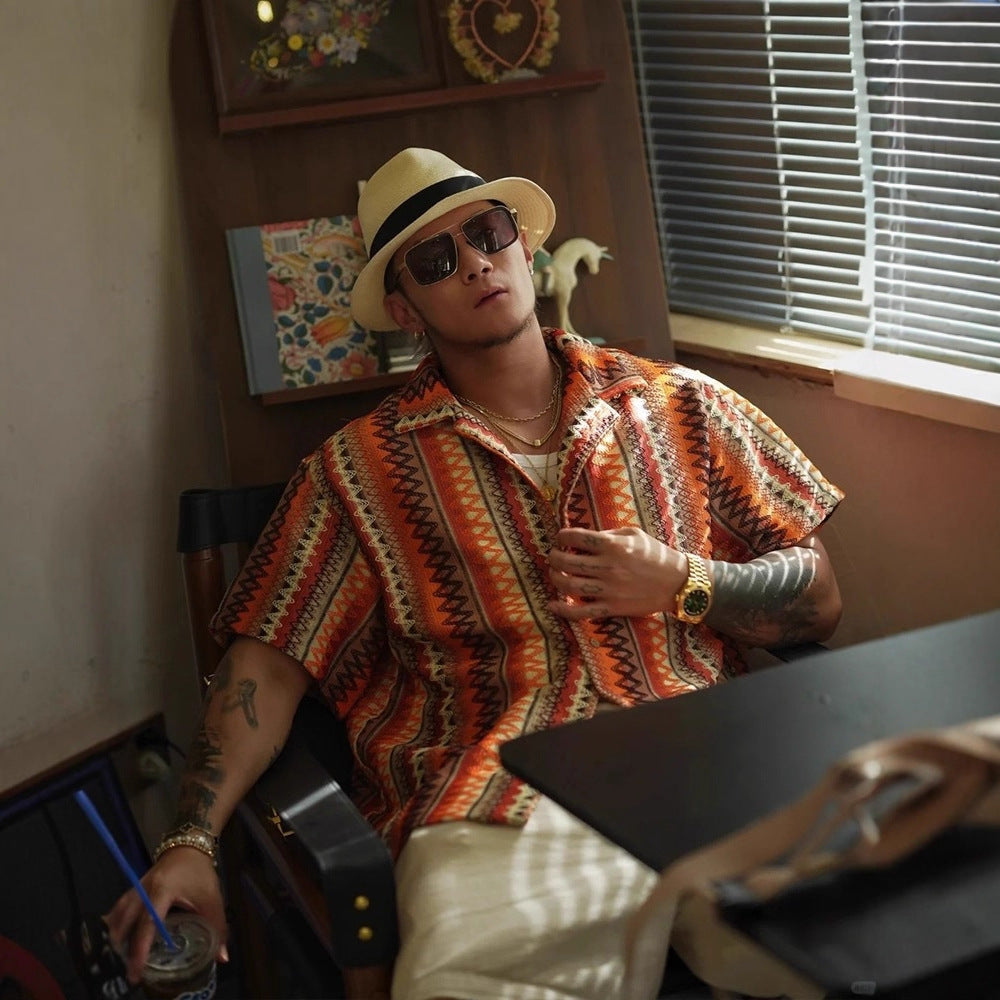 Men’s Aztec Pattern Short-Sleeved Shirt