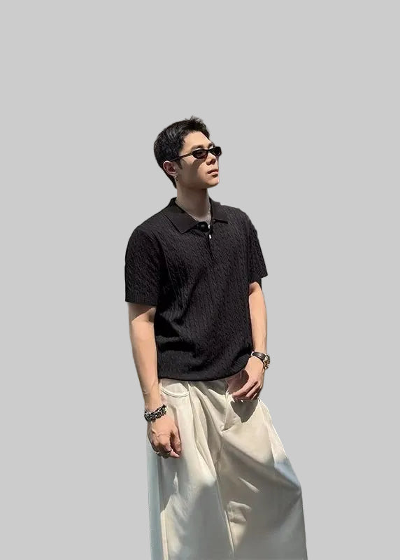 Men’s Cable-Knit Polo Shirt