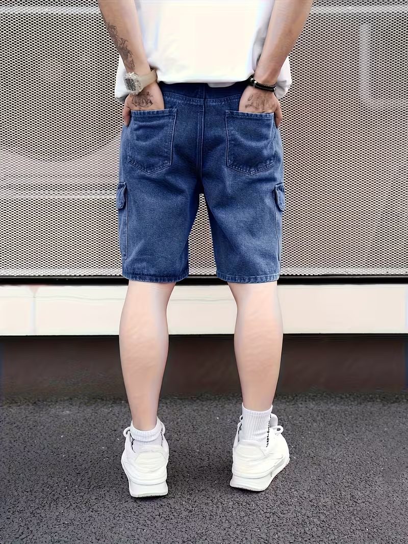 Men's Denim Shorts with Distressed Details