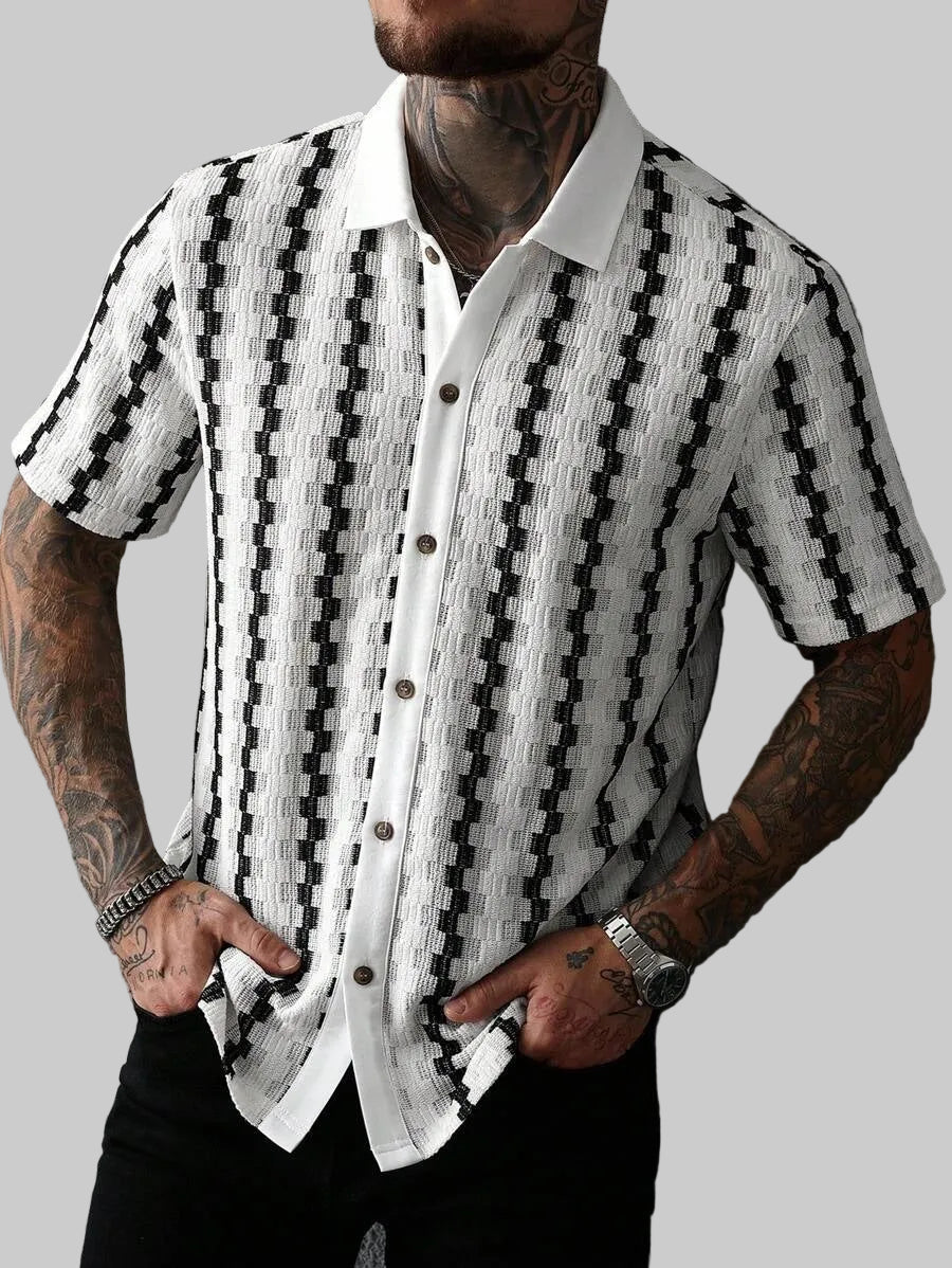 Men’s Patterned Button-Down Polo Shirt
