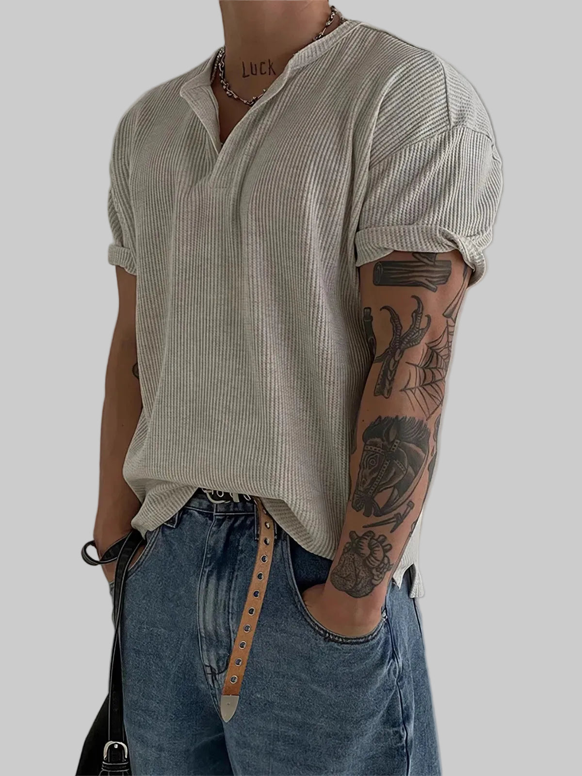 Men’s Ribbed Henley T-Shirt
