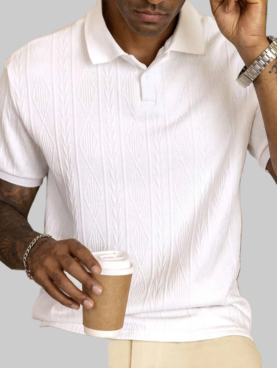 Men’s Short Sleeve Polo Shirt with Textured Pattern