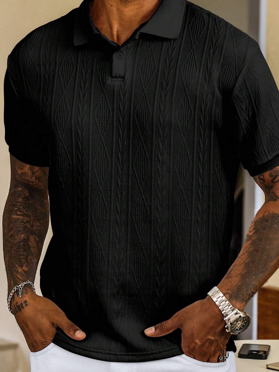 Men’s Short Sleeve Polo Shirt with Textured Pattern