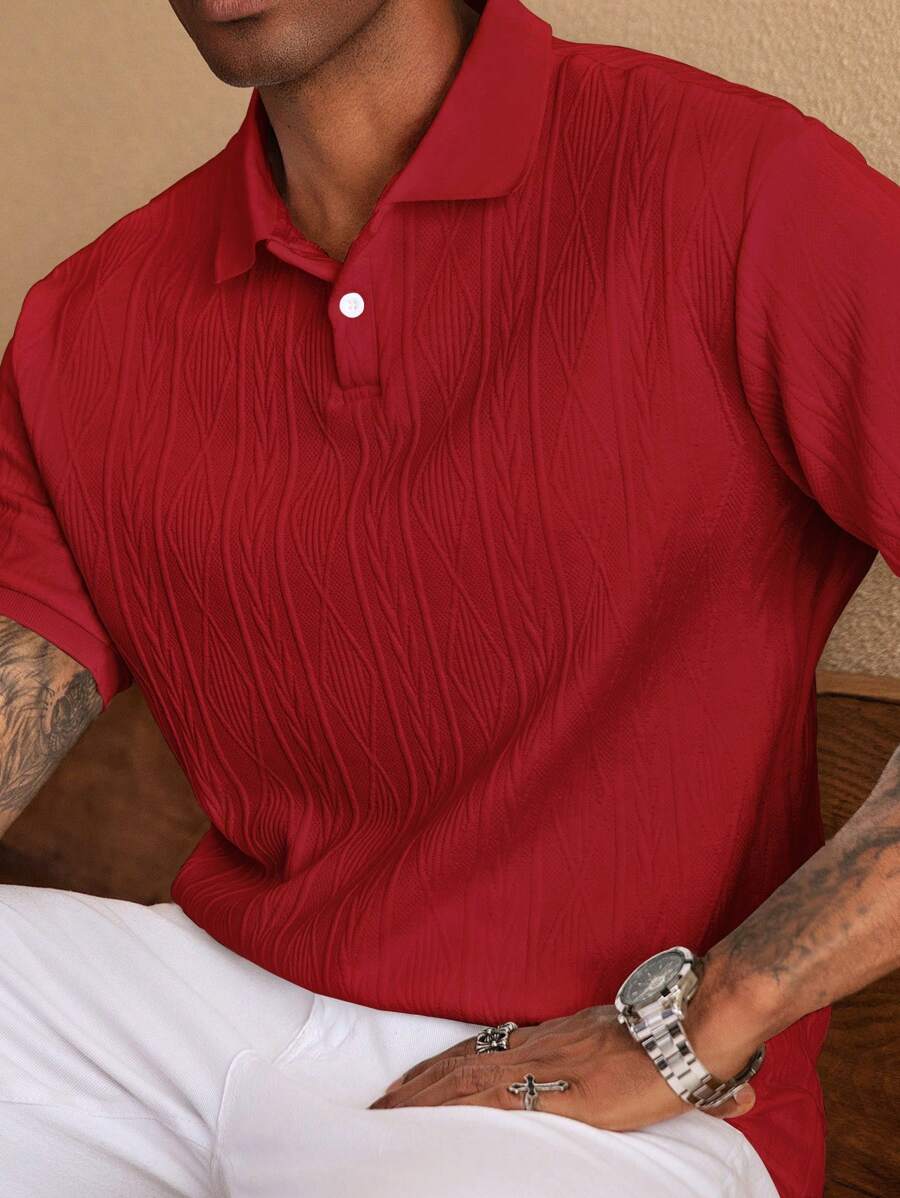 Men’s Short Sleeve Polo Shirt with Textured Pattern
