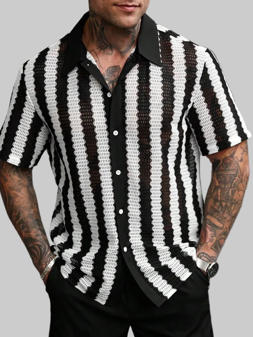 Men’s Striped Open-Knit Shirt