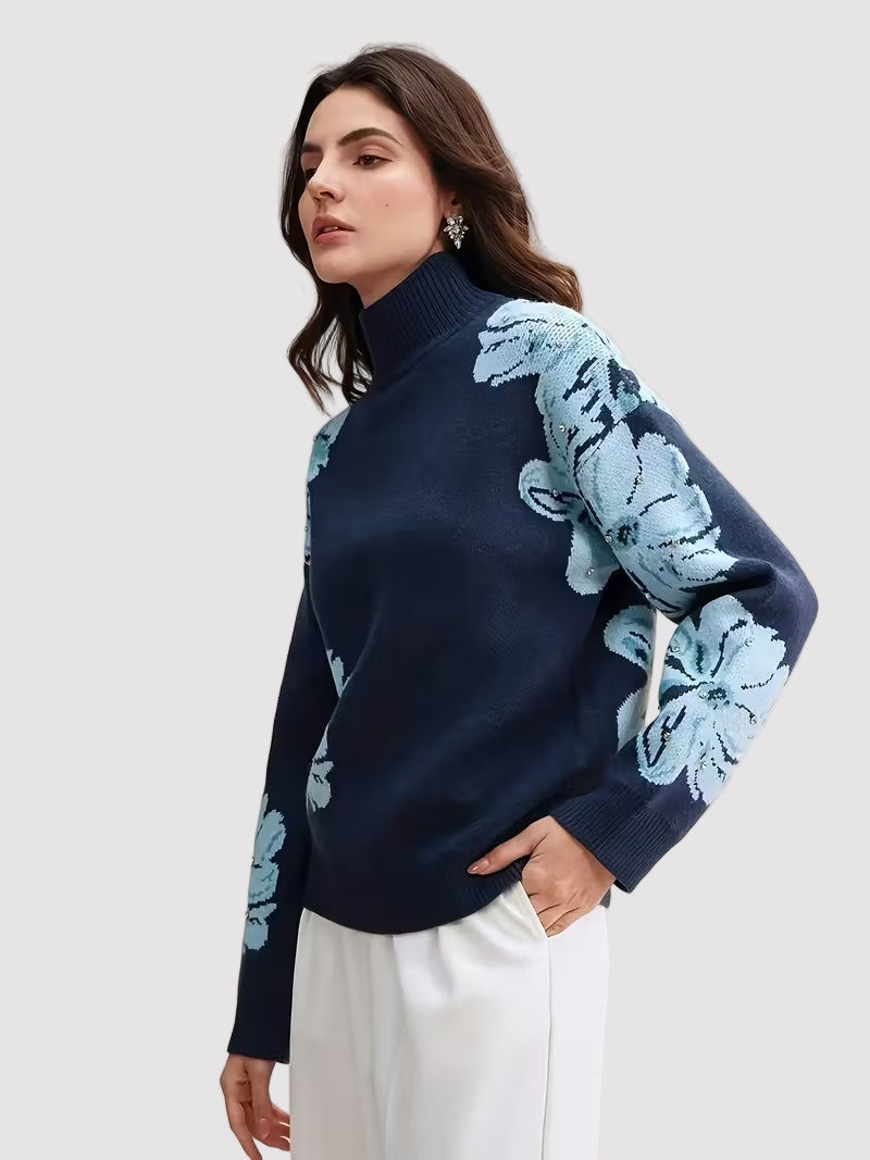 Women’s Mock Neck Floral Sweater