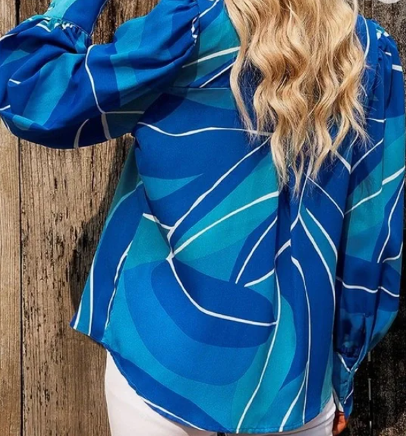 Women’s Abstract Print Long-Sleeved Blouse