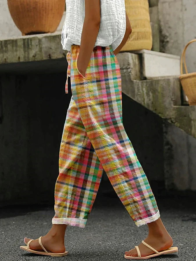 Women’s Ankle Length Trousers with Check Pattern