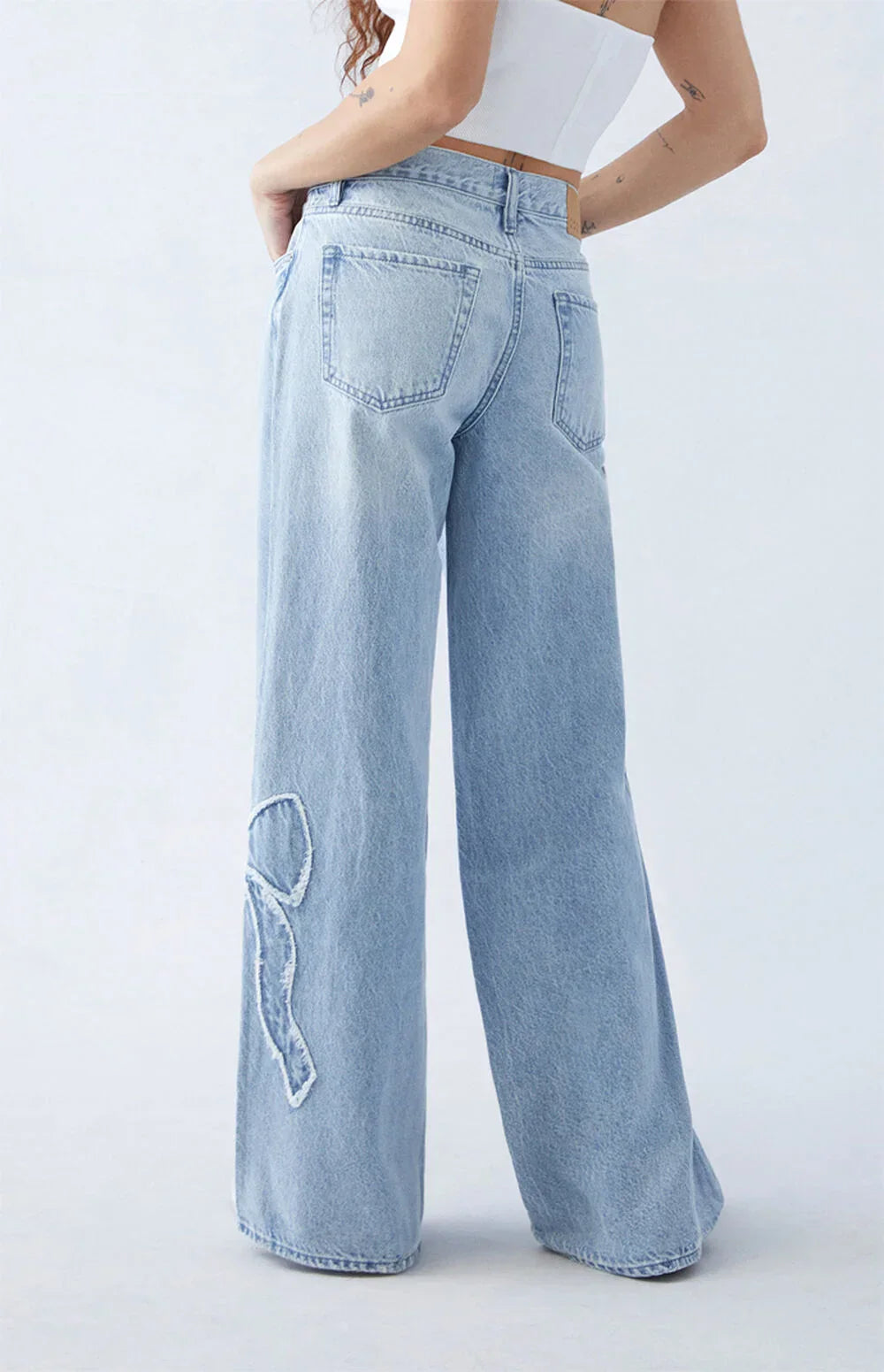 Women’s Button Front Jeans with Leg Bow Embroidery