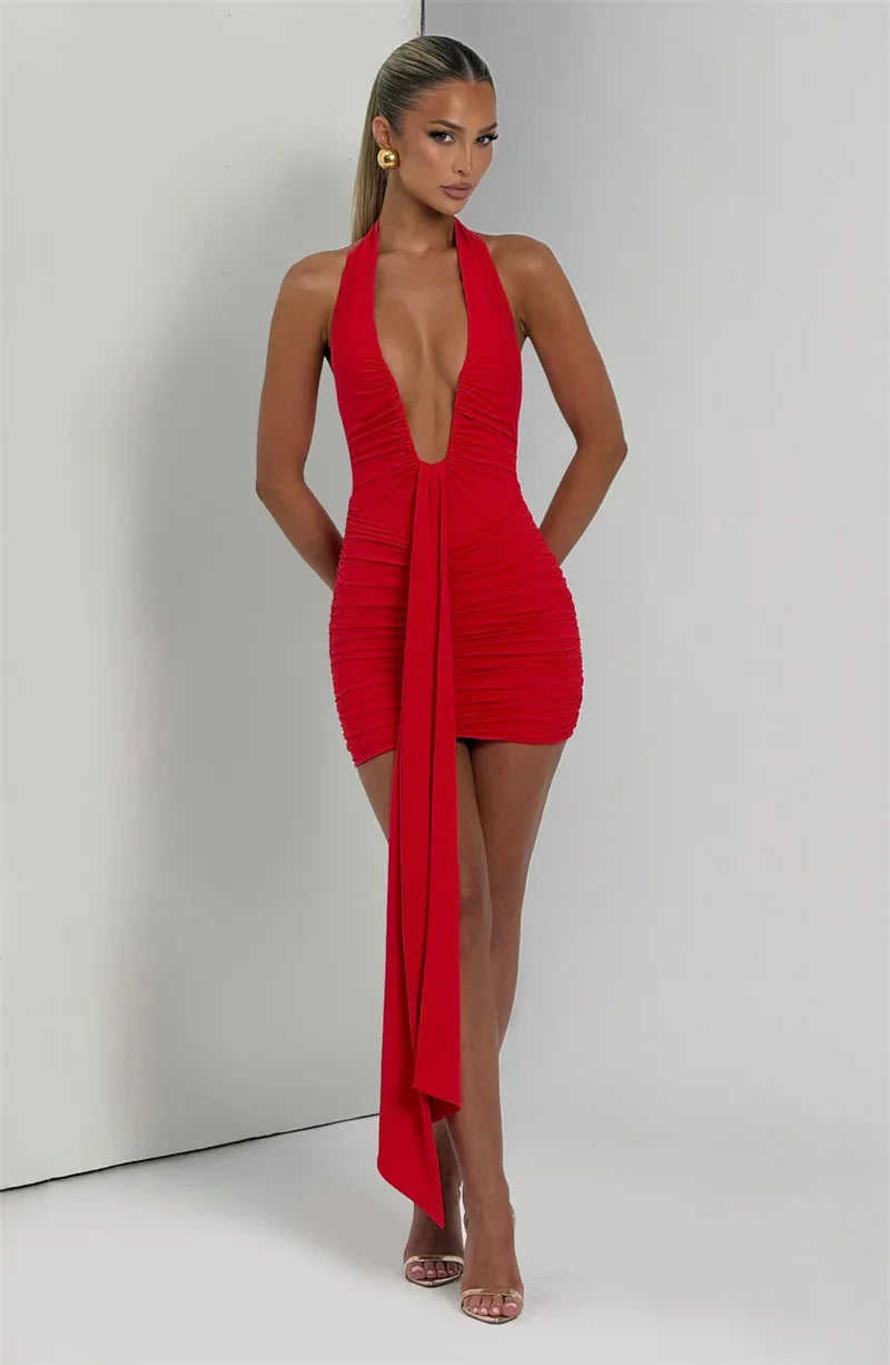 Women’s Deep V-Neck Halter Mini Dress