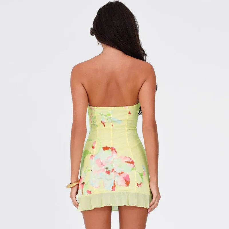 Women’s Floral Print Strapless Mini Dress