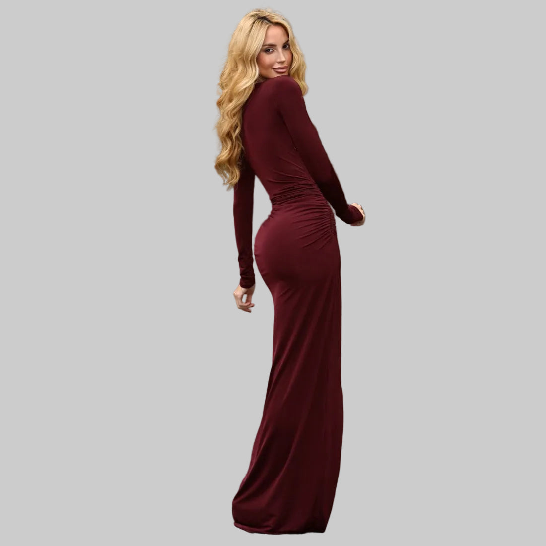 Women’s Long-Sleeved V-Neck Maxi Dress