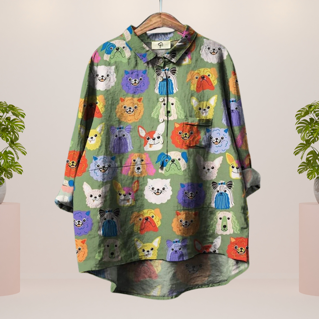 Women’s Long Sleeve Shirt with Multicolour Graphic Print