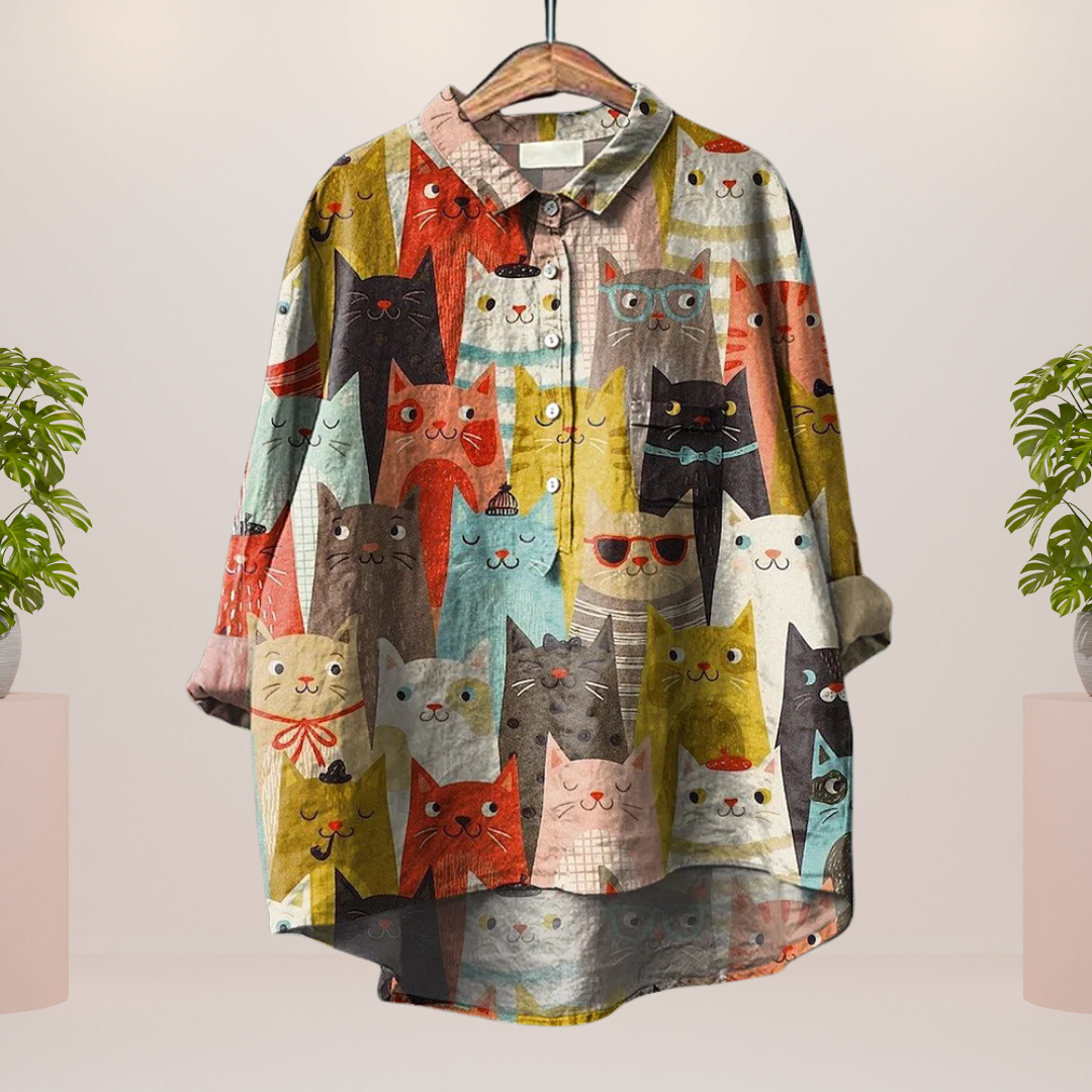 Women’s Long Sleeve Shirt with Multicolour Graphic Print