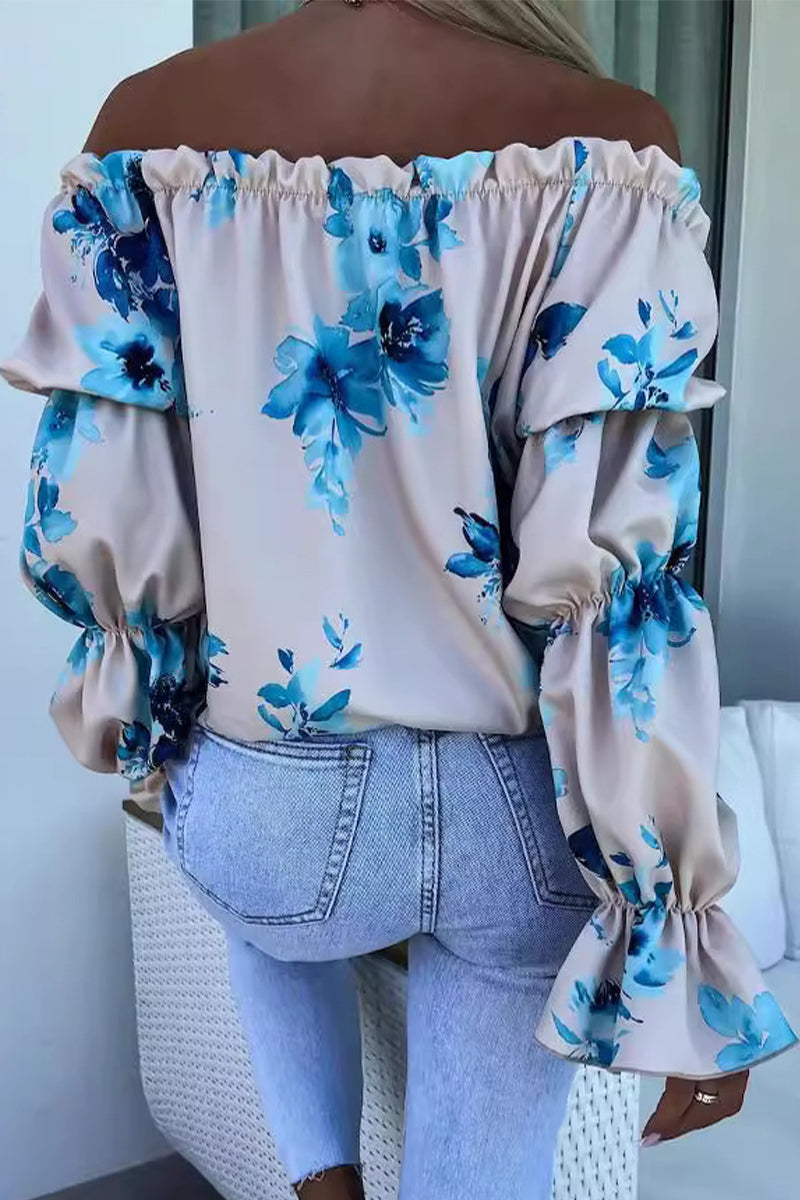 Women’s Off-The-Shoulder Printed Top with Elasticated Sleeves