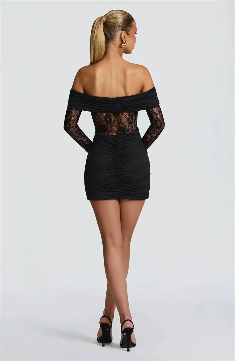 Women’s Off-the-Shoulder Mini Dress with Lace Panel
