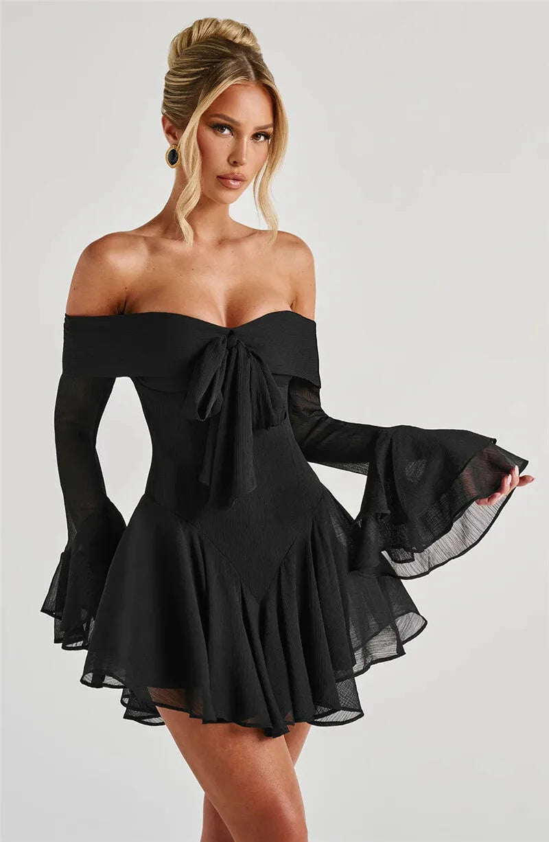 Women’s Off-the-Shoulder Mini Dress with Tie Detail