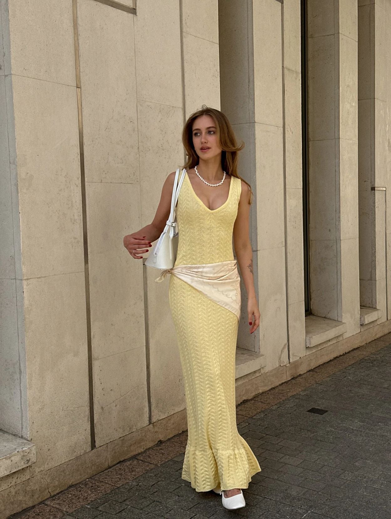 Women’s Open-Knit Flutter-Sleeve Maxi Dress