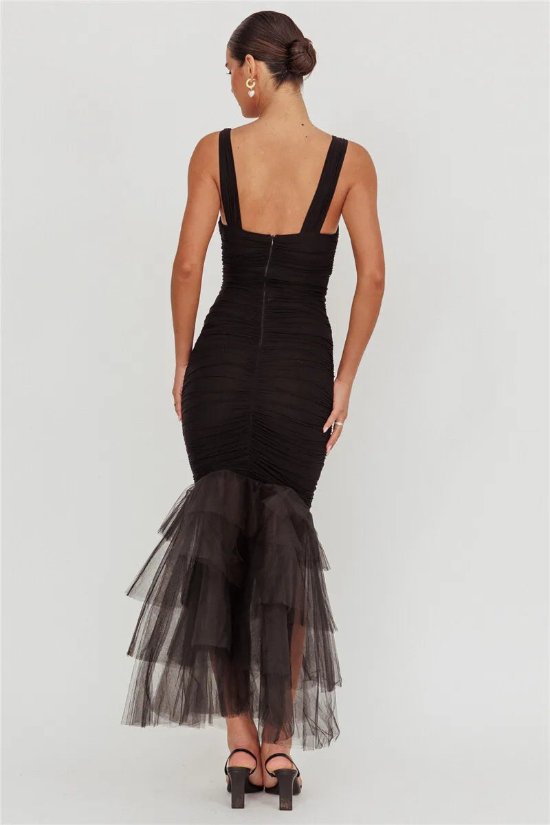 Women’s Pleated Midi Dress with Tulle Bottom