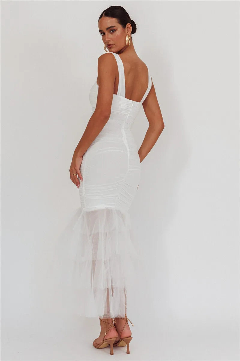 Women’s Pleated Midi Dress with Tulle Bottom