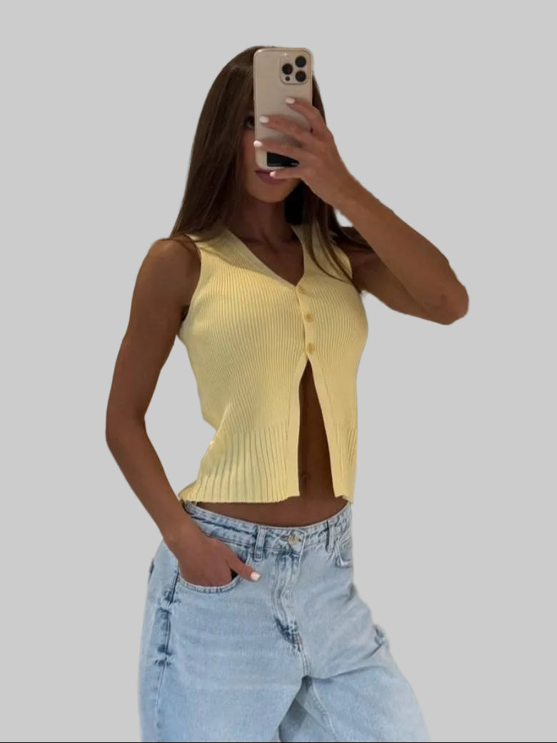 Women’s Rib-Knit Button-Front Top