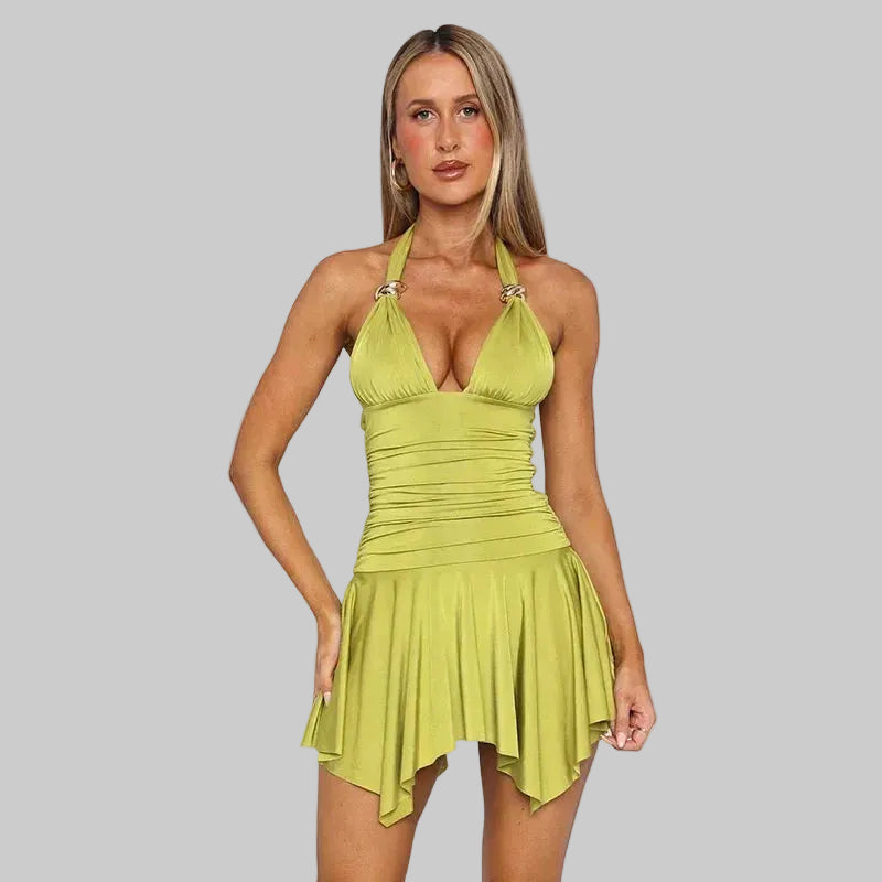 Women’s Ruched Halter Mini Dress