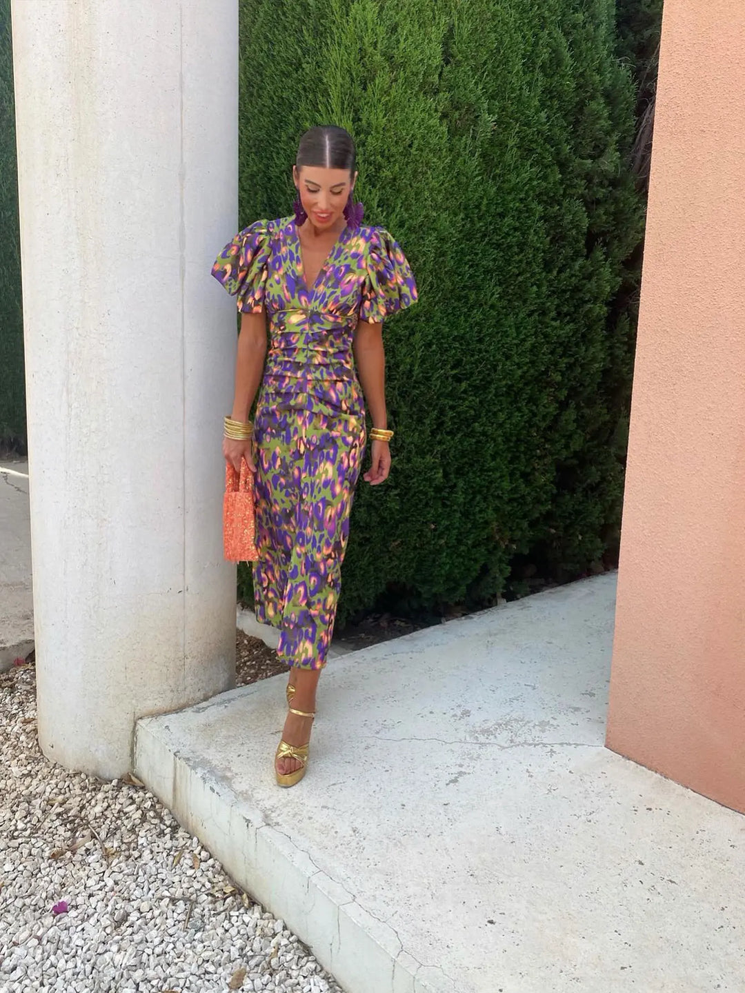 Women’s Short Puff Sleeve Midi Dress