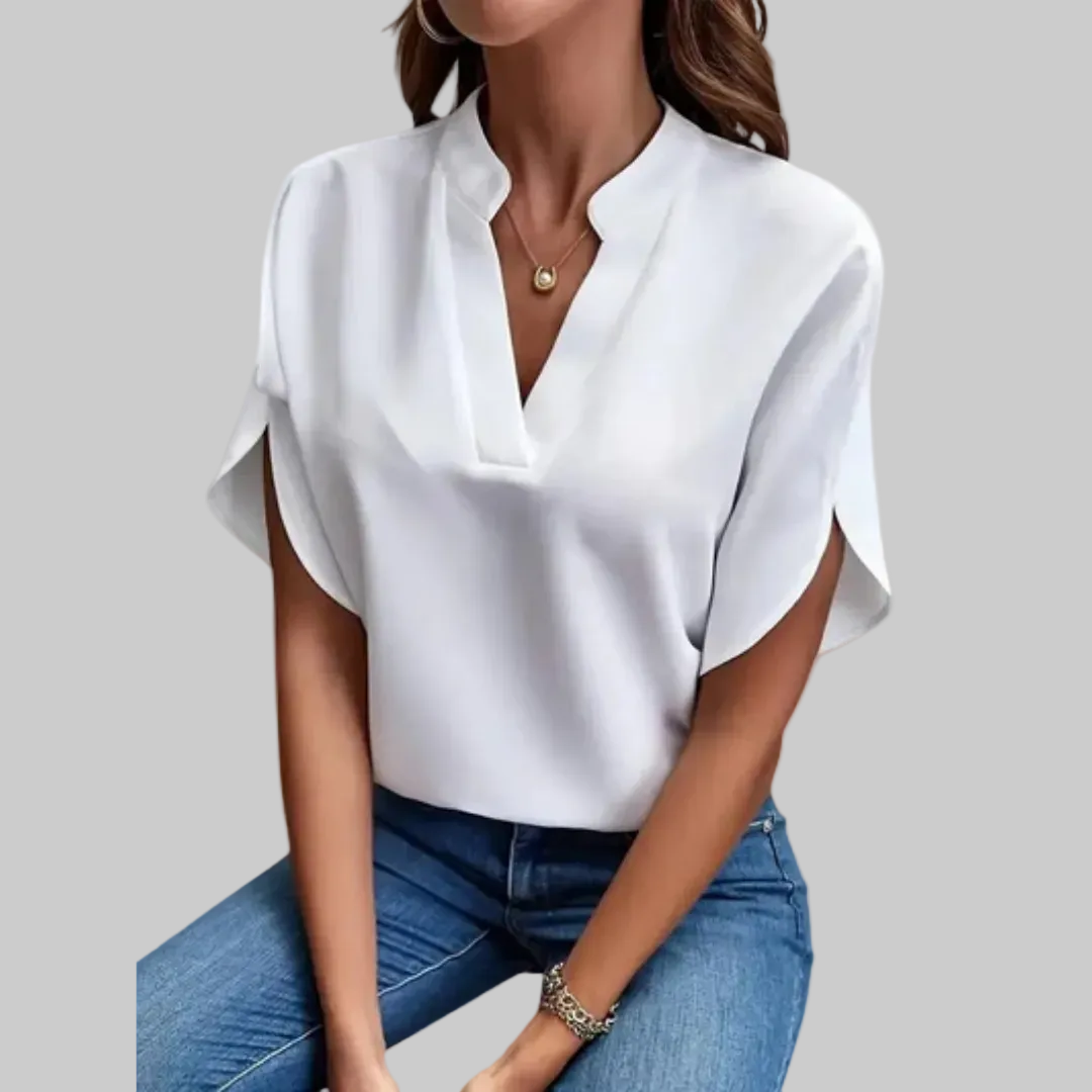 Women’s Short Sleeve Blouse with Split Neckline