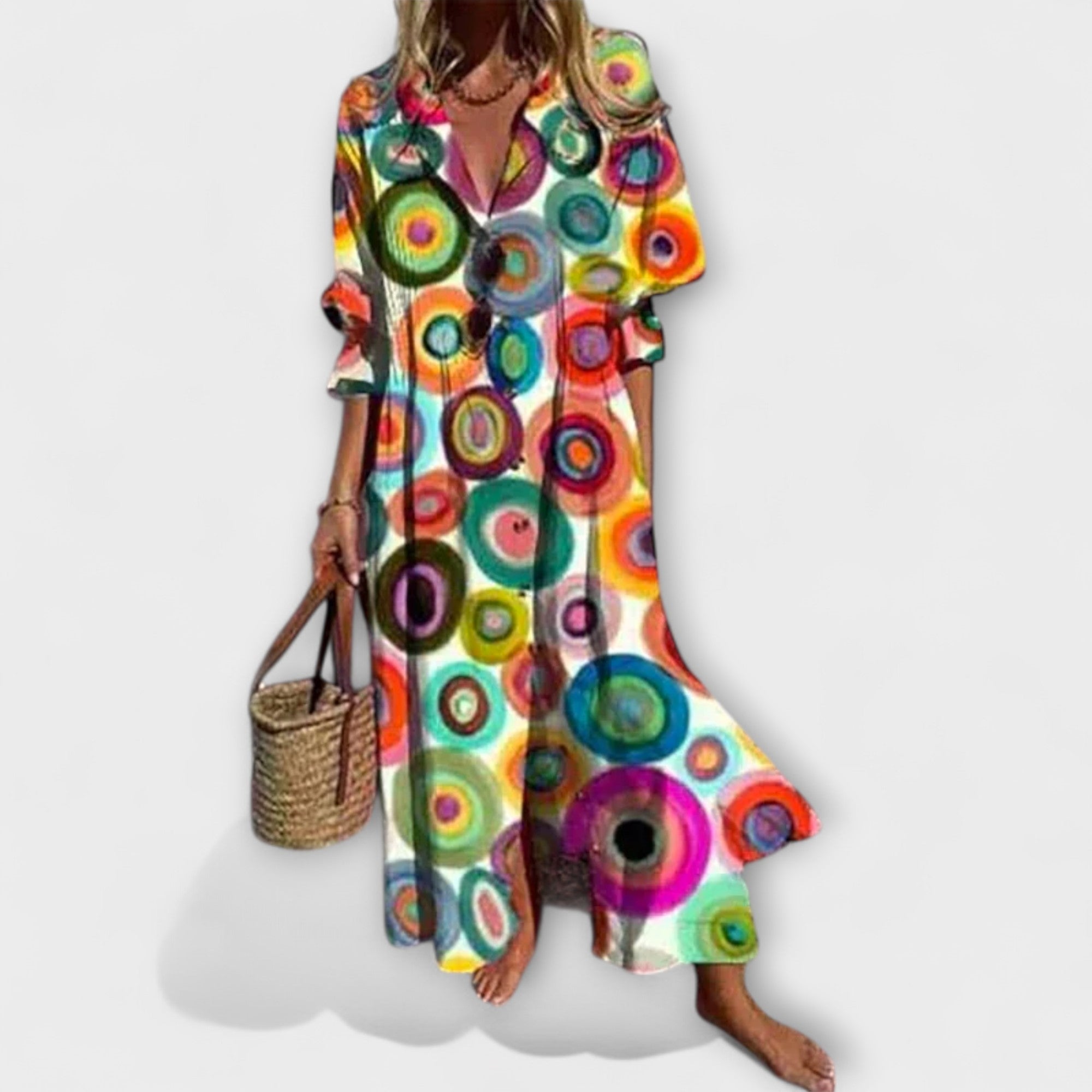Women’s Short Sleeve Maxi Dress with Button Front