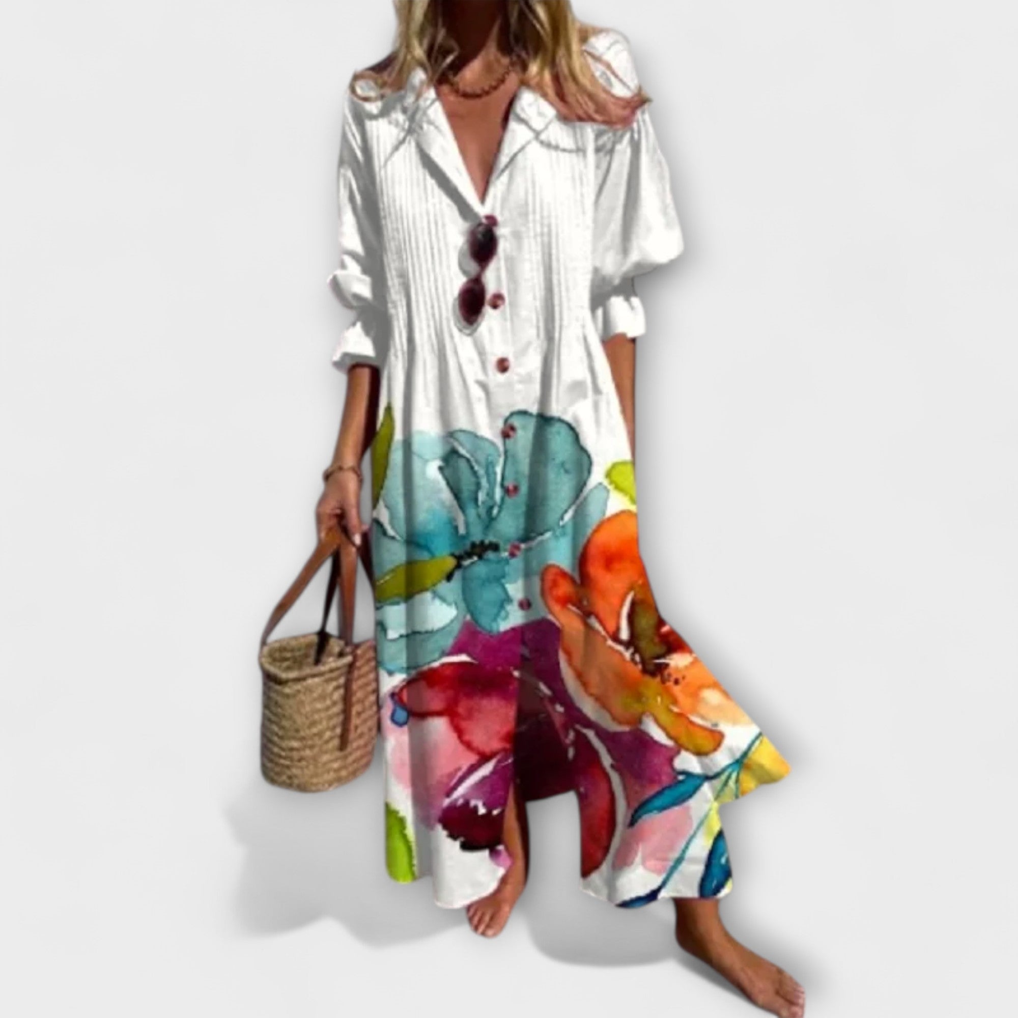 Women’s Short Sleeve Maxi Dress with Button Front