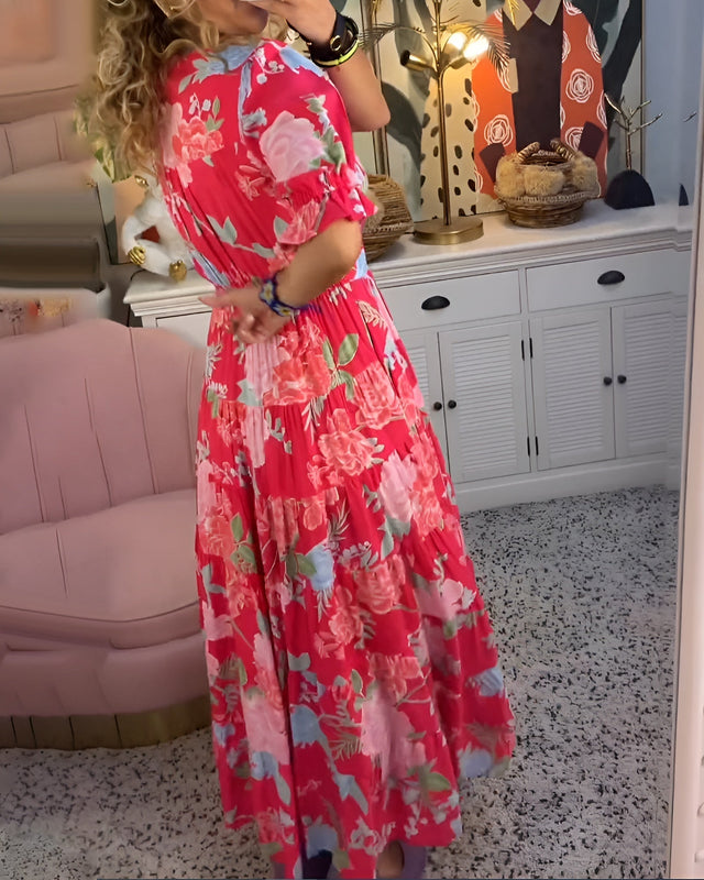 Women’s Short Sleeve Maxi Dress with Floral Print