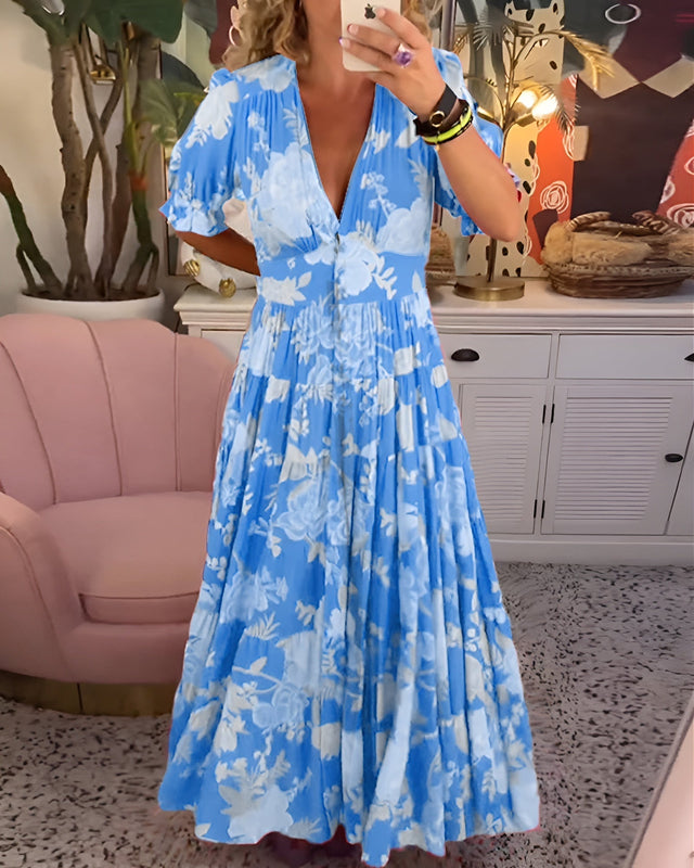 Women’s Short Sleeve Maxi Dress with Floral Print
