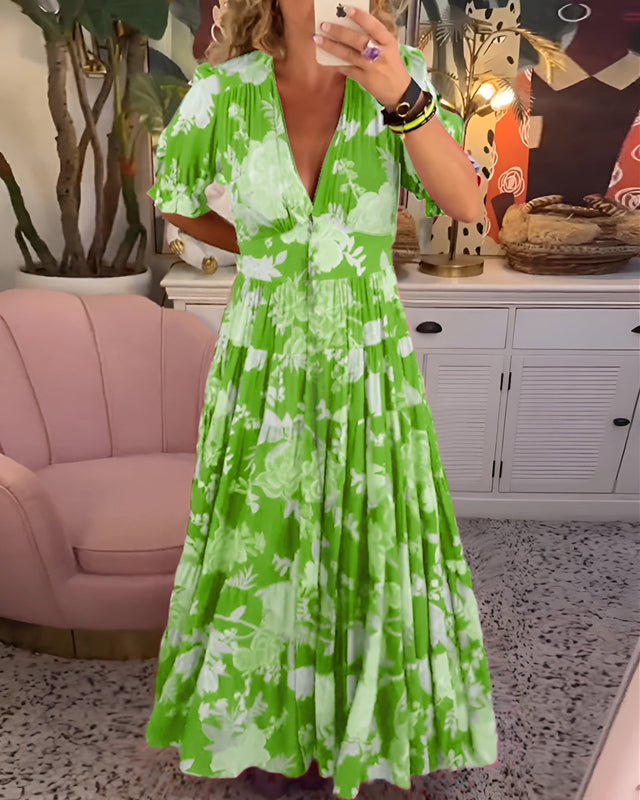 Women’s Short Sleeve Maxi Dress with Floral Print
