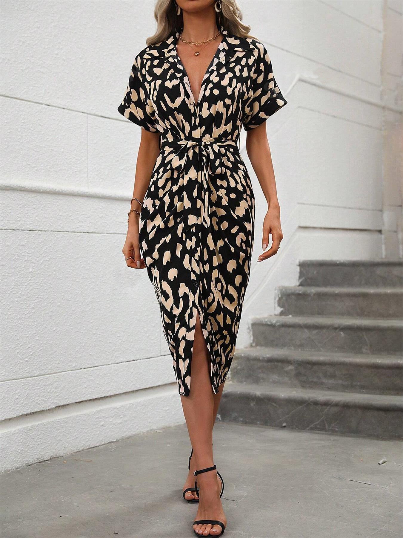 Women’s Short Sleeve Midi Dress with Abstract Print