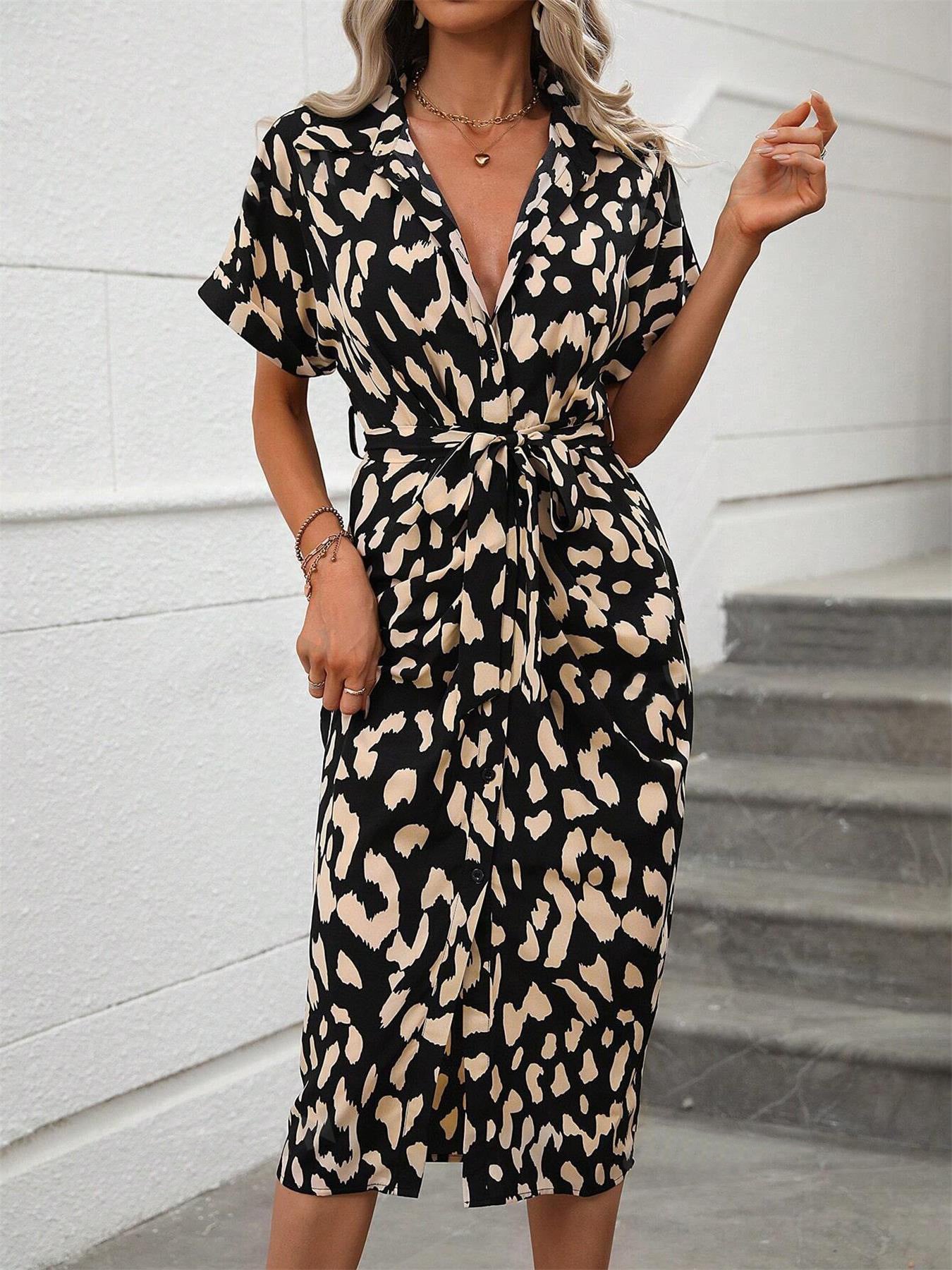 Women’s Short Sleeve Midi Dress with Abstract Print