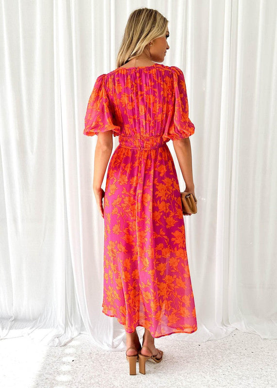 Women’s Short Sleeve Midi Dress with Floral Print