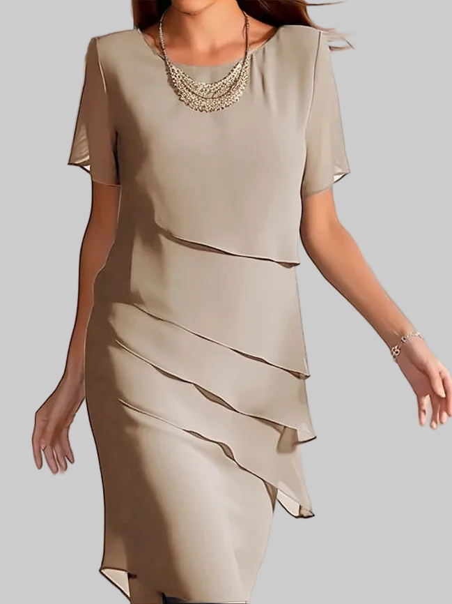Women’s Short Sleeve Midi Dress with Layered Panels