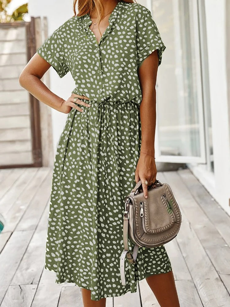 Women’s Short Sleeve Midi Dress with Spot Print