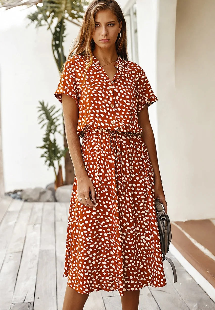 Women’s Short Sleeve Midi Dress with Spot Print