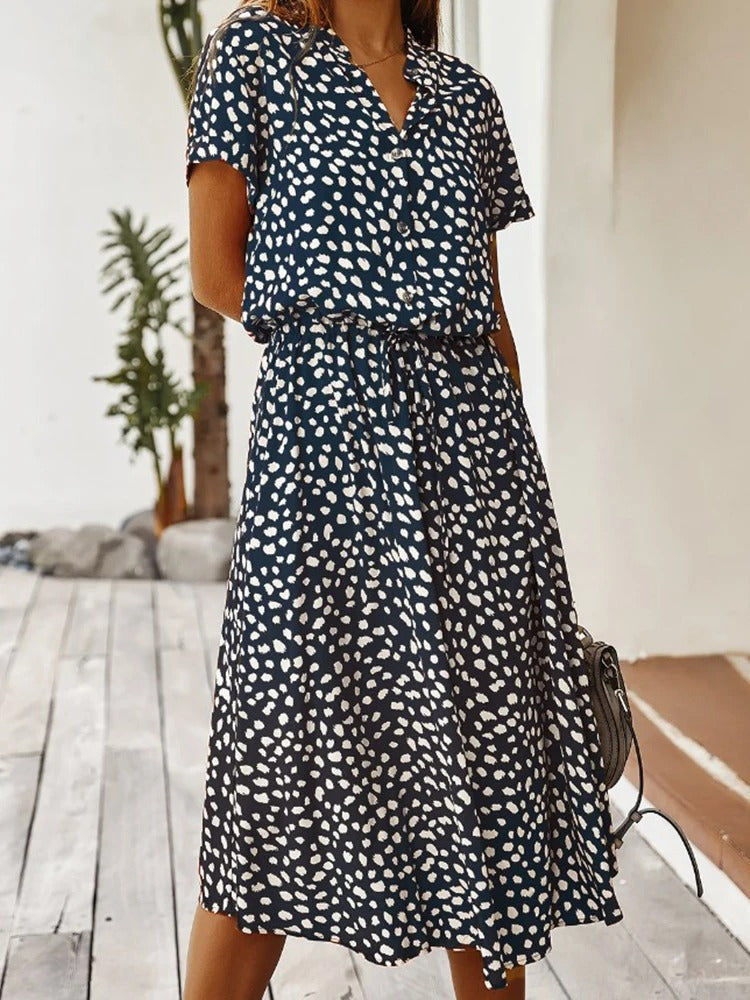 Women’s Short Sleeve Midi Dress with Spot Print