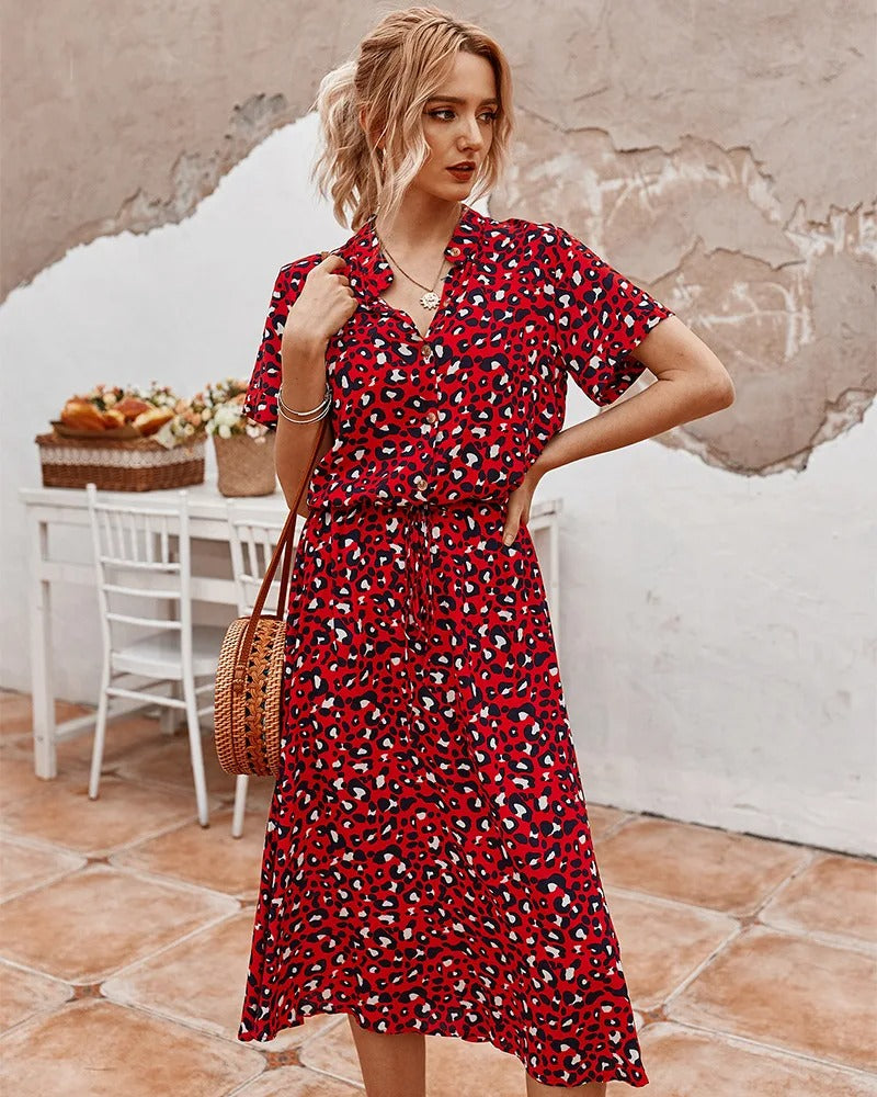 Women’s Short Sleeve Midi Dress with Spot Print