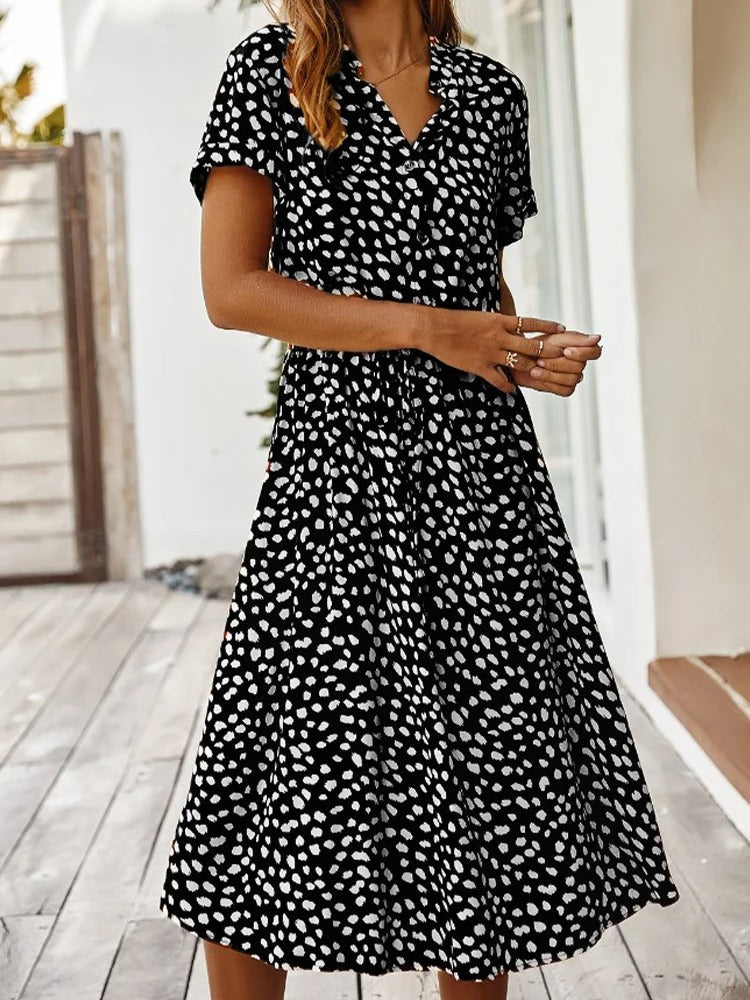 Women’s Short Sleeve Midi Dress with Spot Print