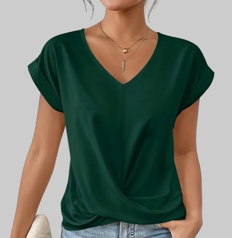 Women’s Short Sleeve Top with Front Drape Detail