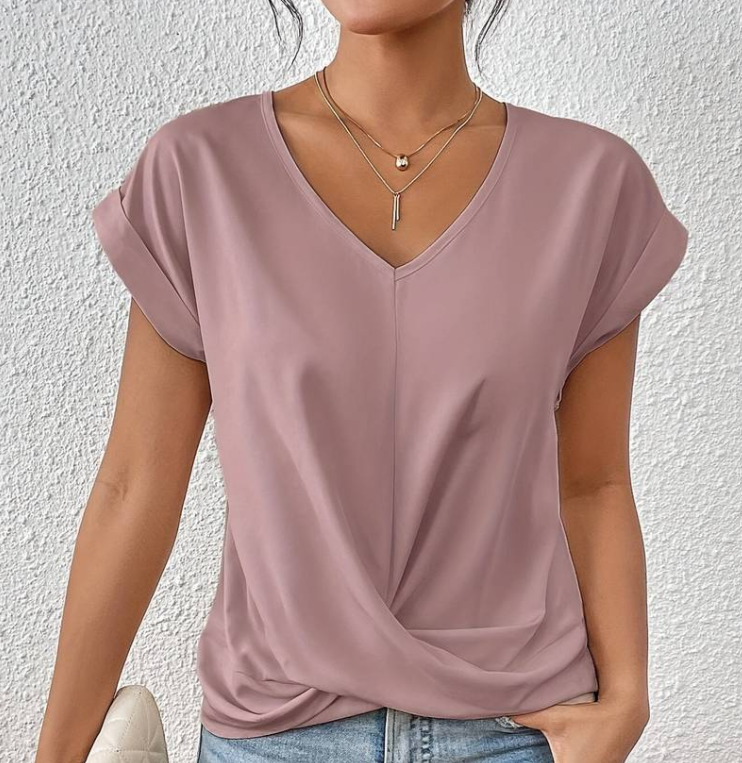 Women’s Short Sleeve Top with Front Drape Detail