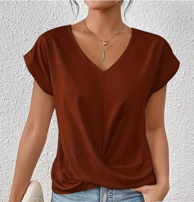 Women’s Short Sleeve Top with Front Drape Detail