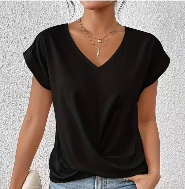 Women’s Short Sleeve Top with Front Drape Detail