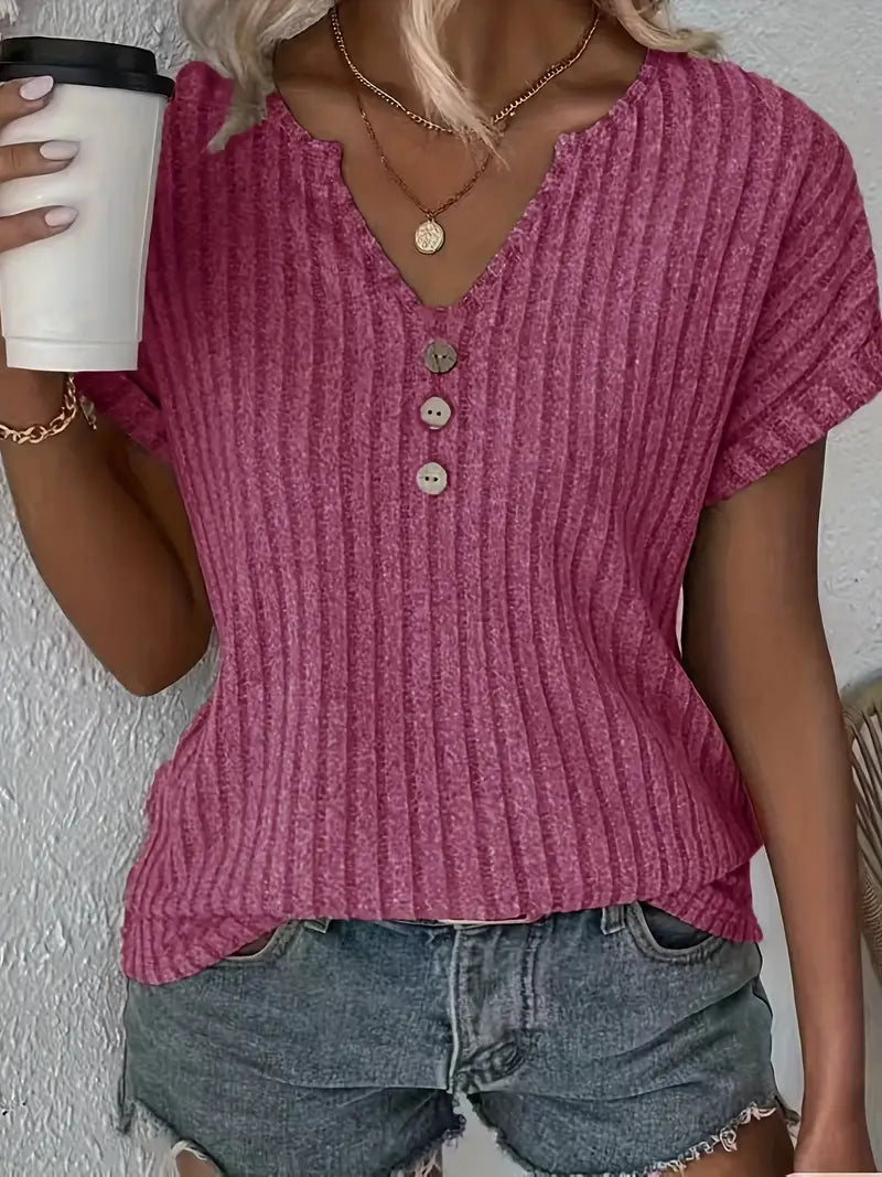 Women’s Short Sleeve Top with Ribbed Texture