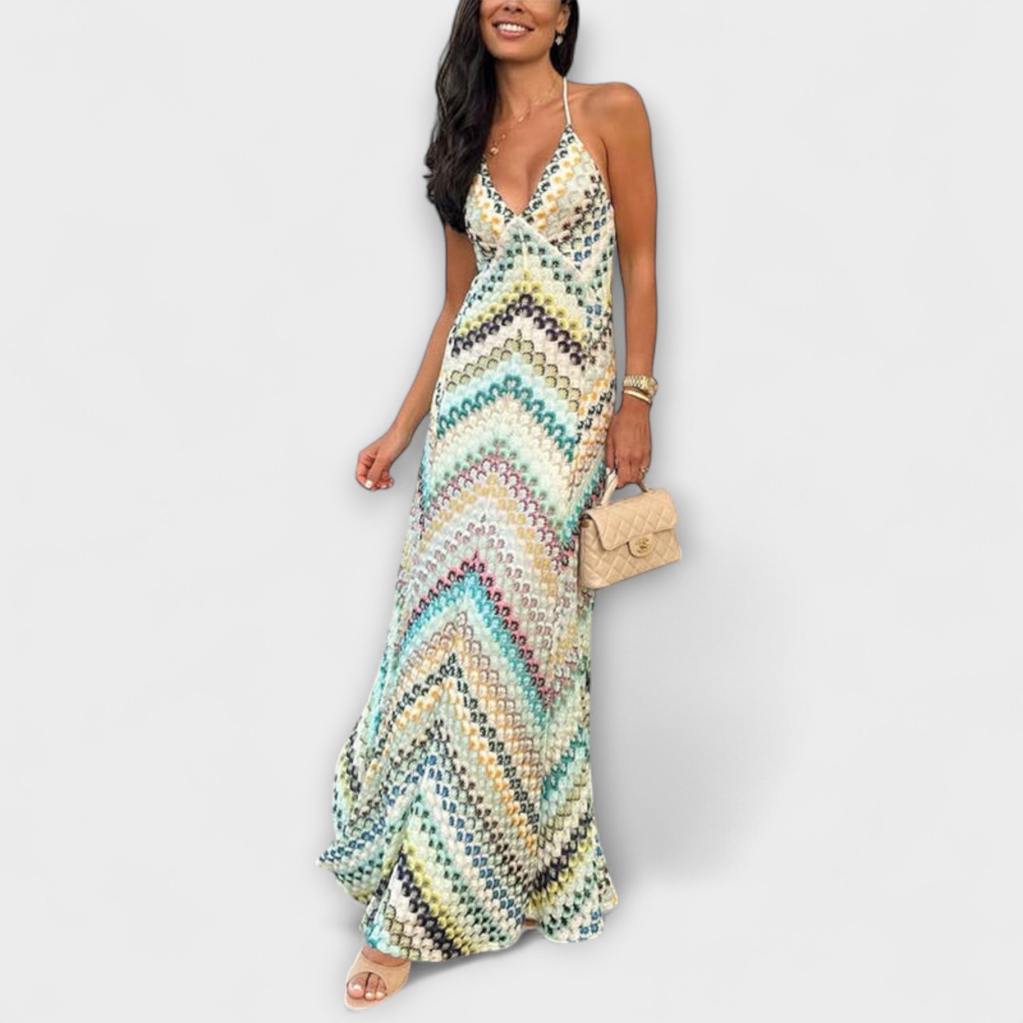 Women’s Sleeveless Maxi Dress with Multicolour Pattern